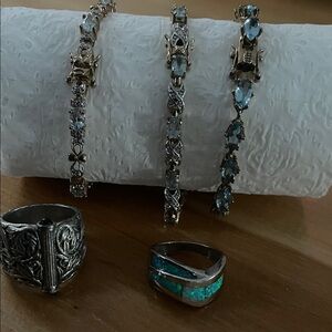 Small lot, three bracelets, 2 rings